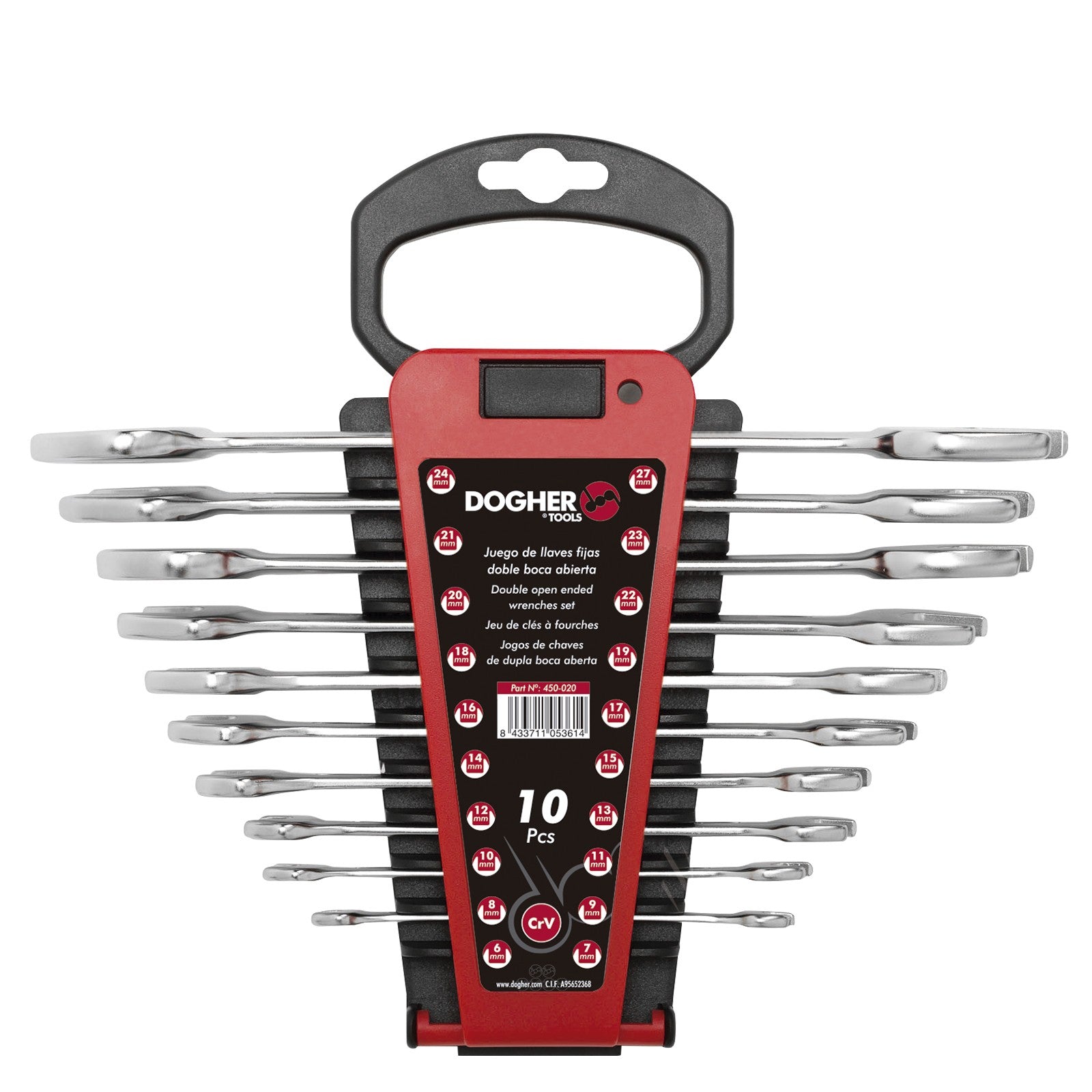 Dogher 450-020 - Juego 10 Llaves Doble Boca Abierta Soporte Plástico