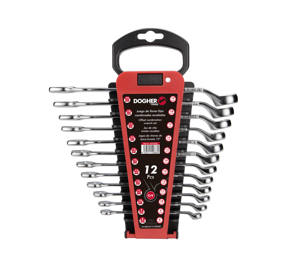 Dogher 4510-022 - Juego 12 Llaves Combinadas Acodadas 8-19 Soporte Plástico