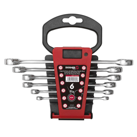Dogher 454-016 - Juego 6 Llaves Dos Bocas CrV Estrella Plana Soporte Plástico