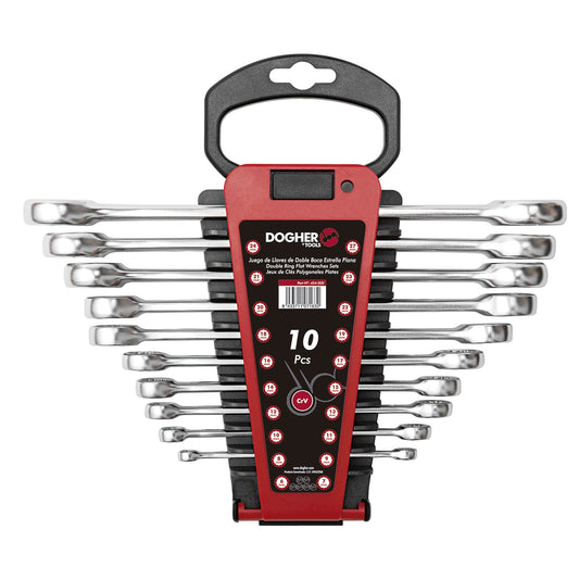 Dogher 454-020 - Juego 10 Llaves Dos Bocas CrV Estrella Plana Soporte Plástico