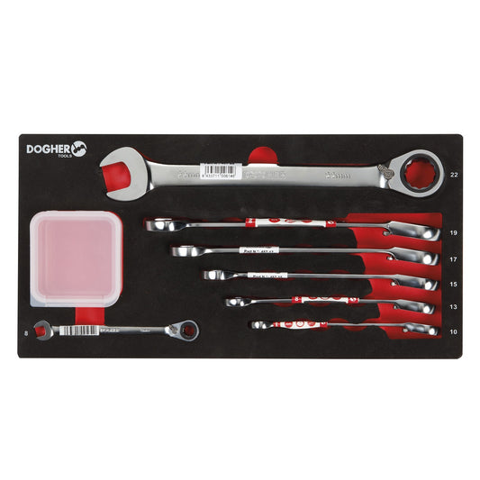 Dogher 457-081 - Bandeja Combinable 1/3 - 8 Llaves Combinadas Carraca Reversible 15º