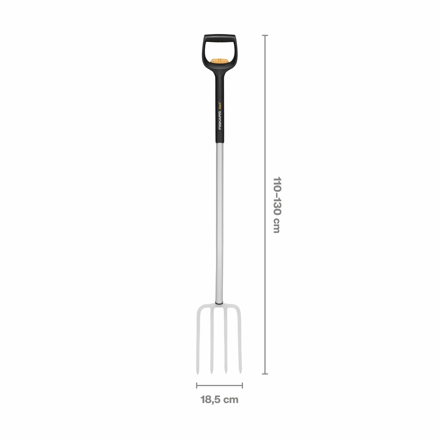 Fiskars Horca de jardín telescópica para suelos duros y pedregosos, Con 4 púas, Longitud de 1,10 m a 1,30 m, Acero al boro, Negro/Plateado, SmartFit, 1070717