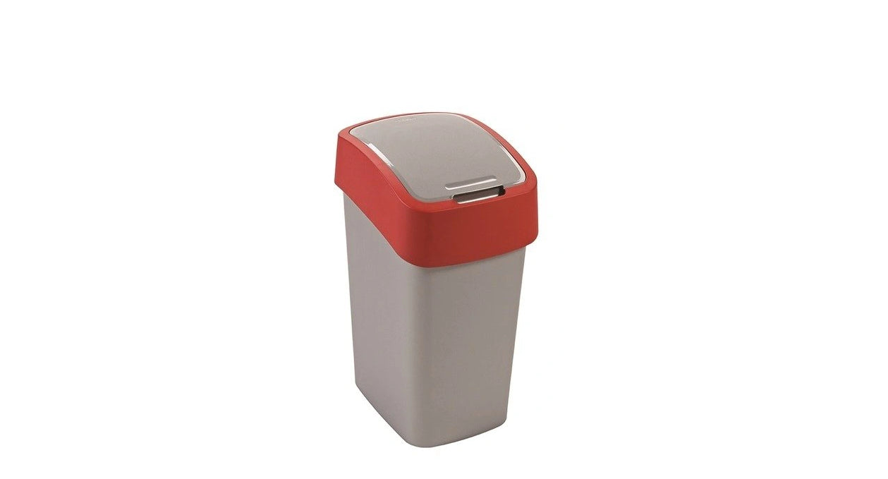 Curver - Papelera Pacific Flip Bin 25L. Cuadrada - Color Gris/Rojo