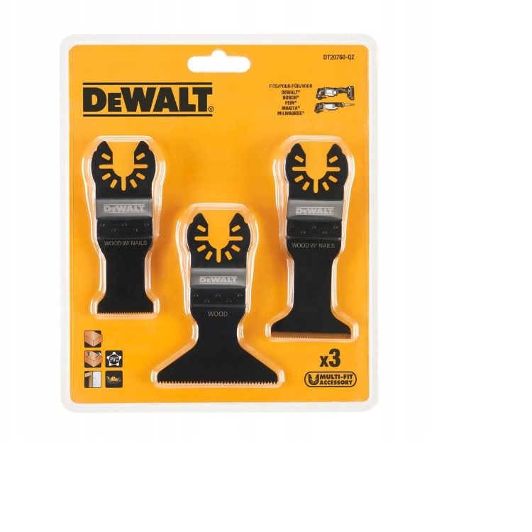 Dewalt DT20760 Juego de cuchillas oscilantes, 3 piezas, ideal para cortes rápidos en madera, plástico y placas de yeso