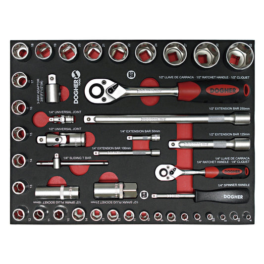 Dogher 500-080 - Bandeja Combinable1/2 43 Ud. Vasos Hexagonales 1/4" - 1/2"