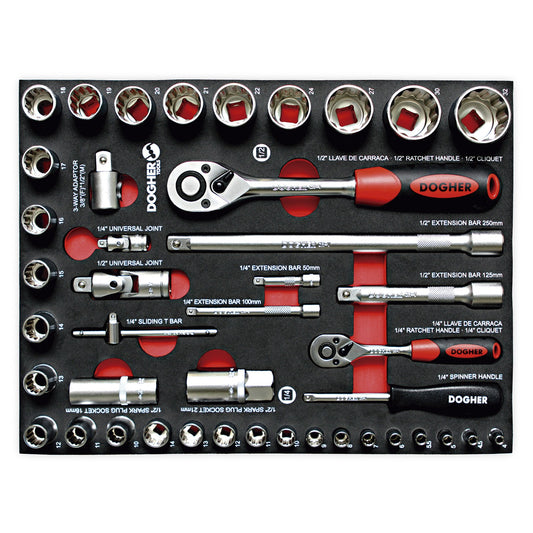Dogher 501-080 - Bandeja Combinable1/2 43 Ud. Vasos BiHexagonales 1/4" - 1/2"