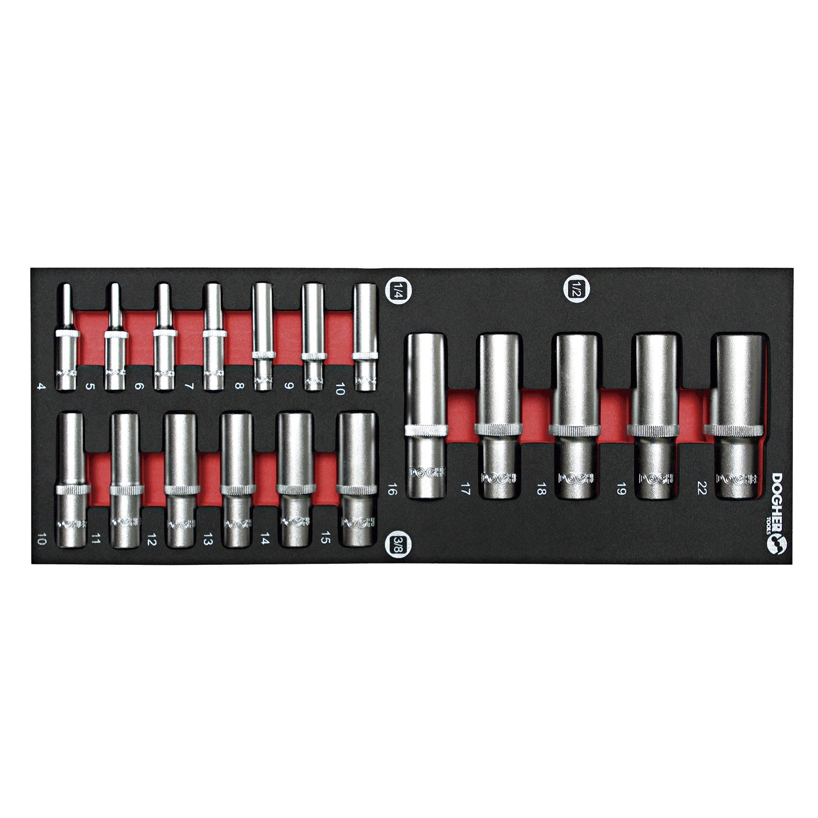 Dogher 502-080 - Bandeja Combinable 1/4 - 18 Vasos Hexagonales 1/4" - 3/8" - 1/2" - S/Larga