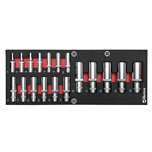 Dogher 502-080 - Bandeja Combinable 1/4 - 18 Vasos Hexagonales 1/4" - 3/8" - 1/2" - S/Larga