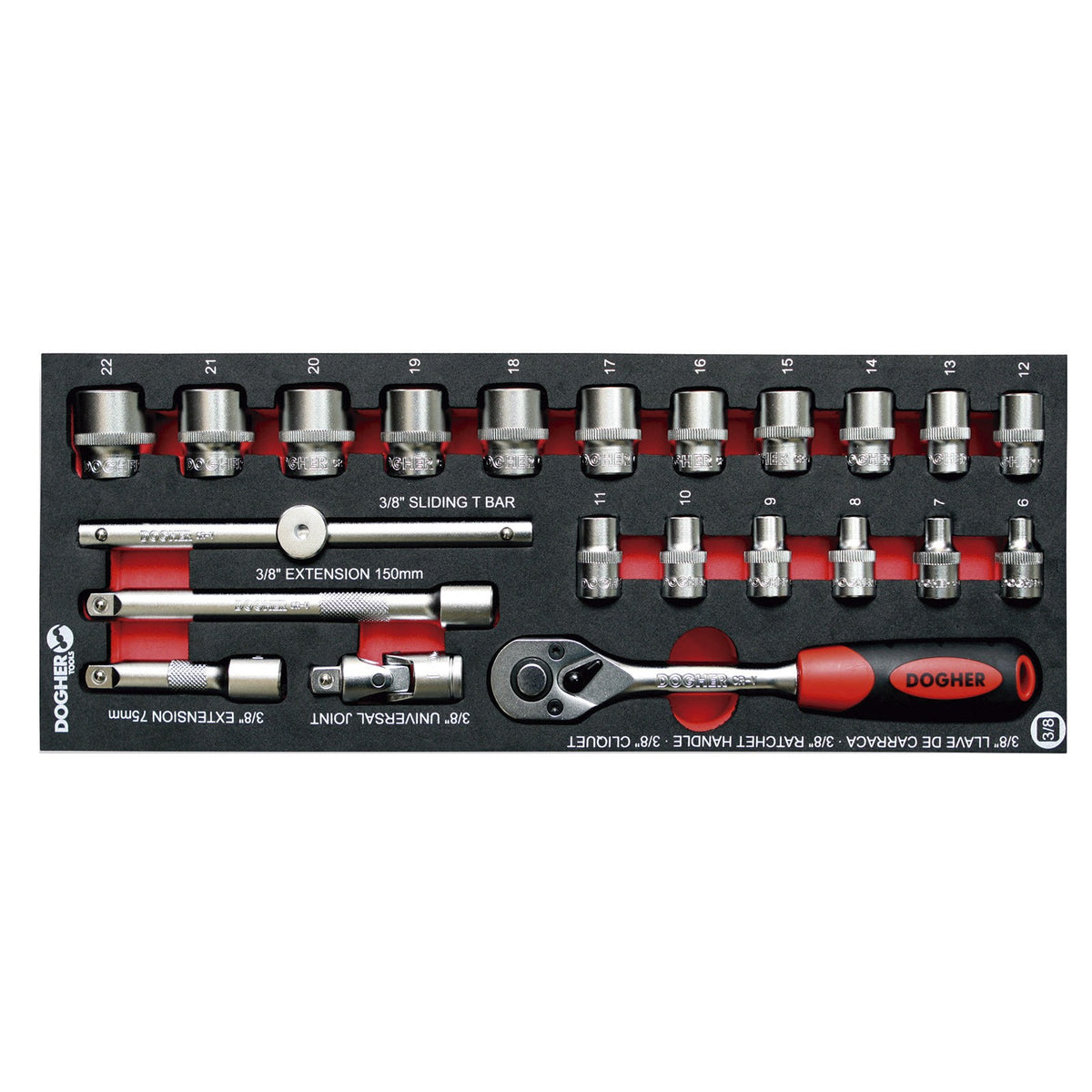Dogher 516-080 - Bandeja Combinable 1/4 - 22 Vasos Hexagonales 3/8"