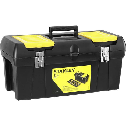 STANLEY Caja de Herramientas Milenium, Resistente Polipropileno, Bandeja Extraíble, Organizadores en Tapa, Cierres Metálicos, Asa Bimaterial, dimensiones en cm 61 x 27 x 28,4, 1-92-067