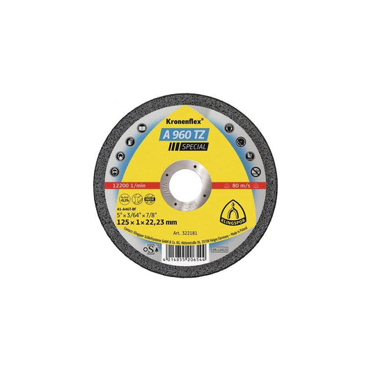 Klingspor 322181 - Disco de corte Kronenflex inox A 960 TZ Special, 125 x 1 x 22,23 mm