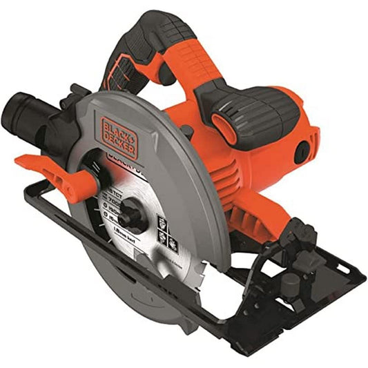 BLACK+DECKER Sierra Circular 1500W, velocidad 5.500 rpm, diámetro de disco 190mm, corte a bisel 0-45°, Incluye guía lateral para corte recto y llave hexagonal, CS1550