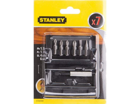 STANLEY STA60480-XJ - Juego de puntas para atornillar de 7 piezas. Incluye: Pz1 y 2; Ph1 y 2; R 4.5 y 6.5 mm + Adaptador magnético