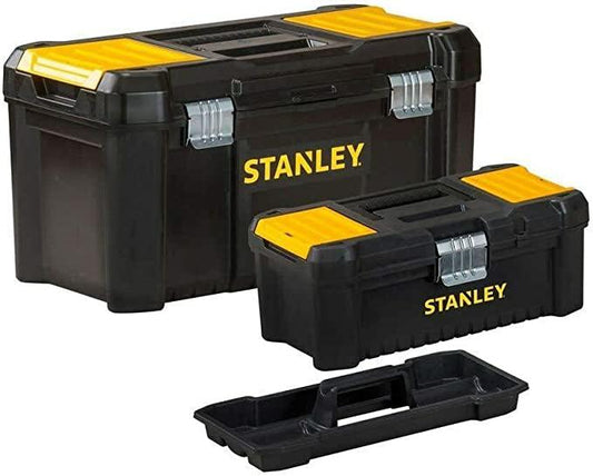 STANLEY Bonus Pack 2 Cajas de herramientas de plástico 12.5"/32cm + 19"/48cm, Cierres de metal, Asa ergonómica, Organizadores integrados en las tapas, STST1-75772