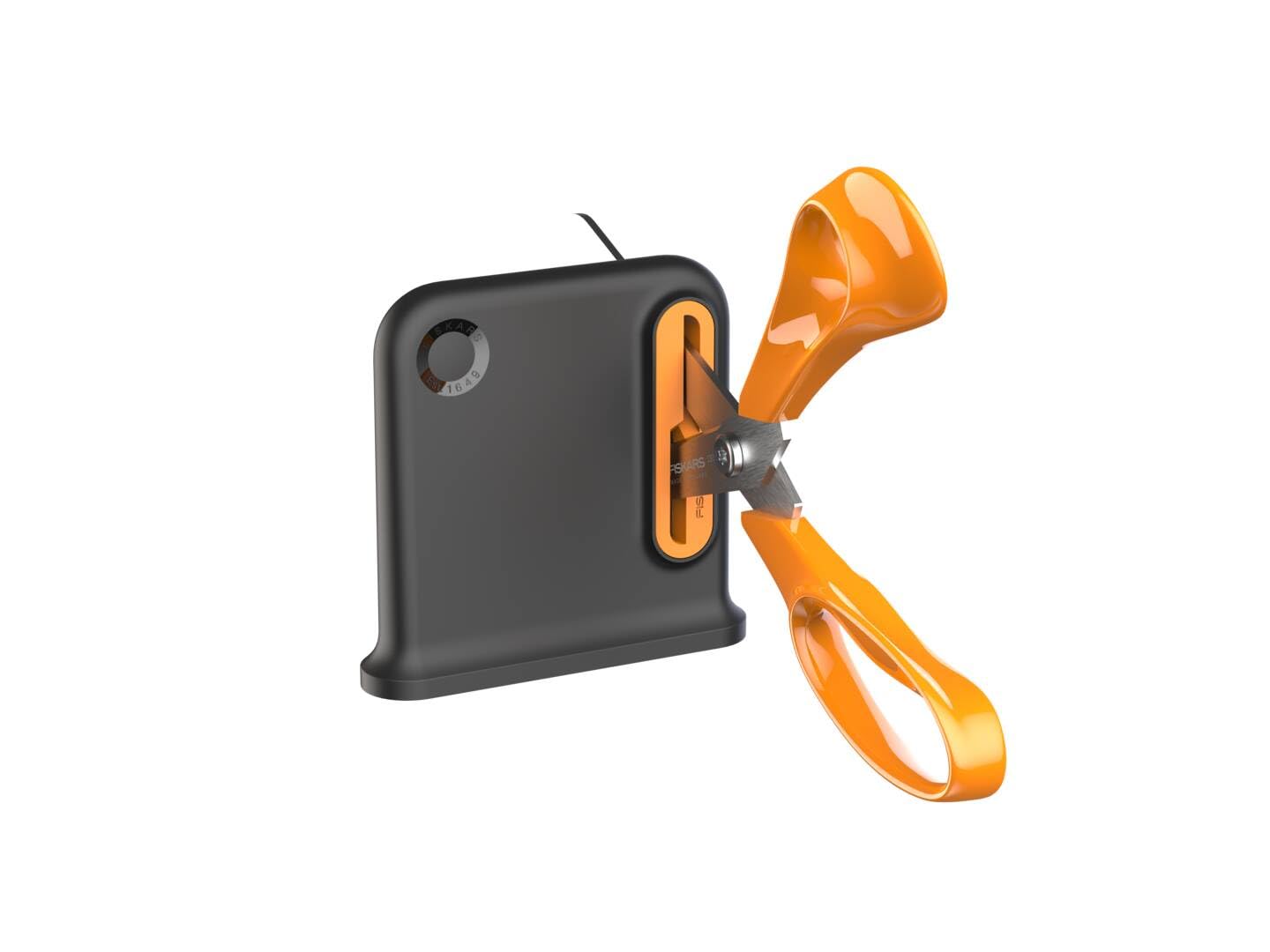 Fiskars Afilador de Tijeras, Idóneo Para Tijeras de Cocina Para Diestros, Diseño Ergonómico, Mínimo 55% de Material Reciclado, Carcasa de ABS Reciclado al 80%, Negro/Naranja, 1081190