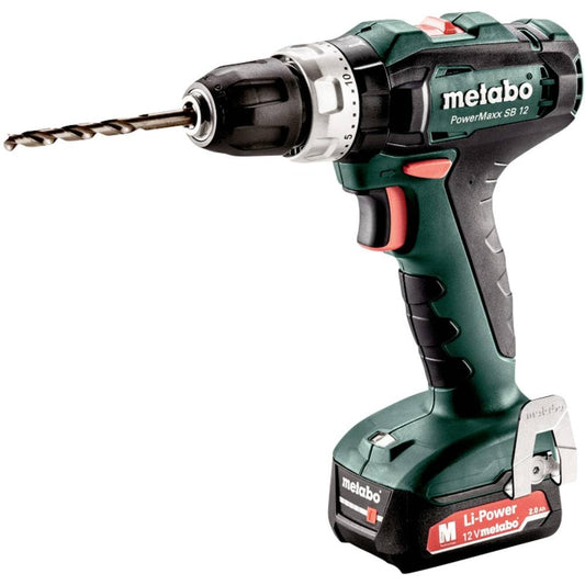 Metabo 601076500 - Taladro atornillador percutor de batería PowerMaxx SB 12, 12 V, 2x2,0 Ah