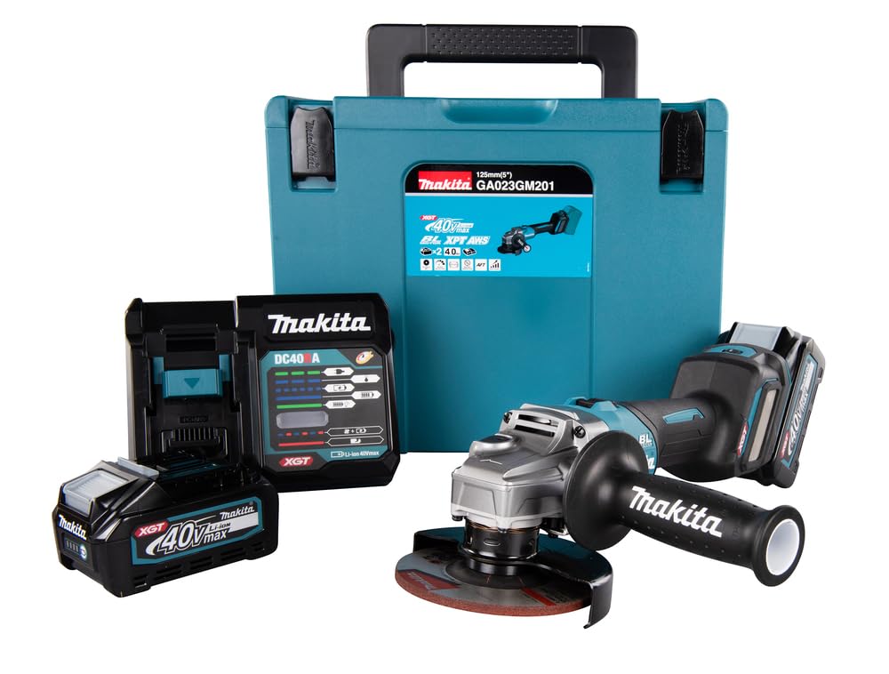 Makita GA023GM201 - Amoladora angular inalámbrica 40 V máx./4,0 Ah, 2 baterías + cargador de MAKPAC