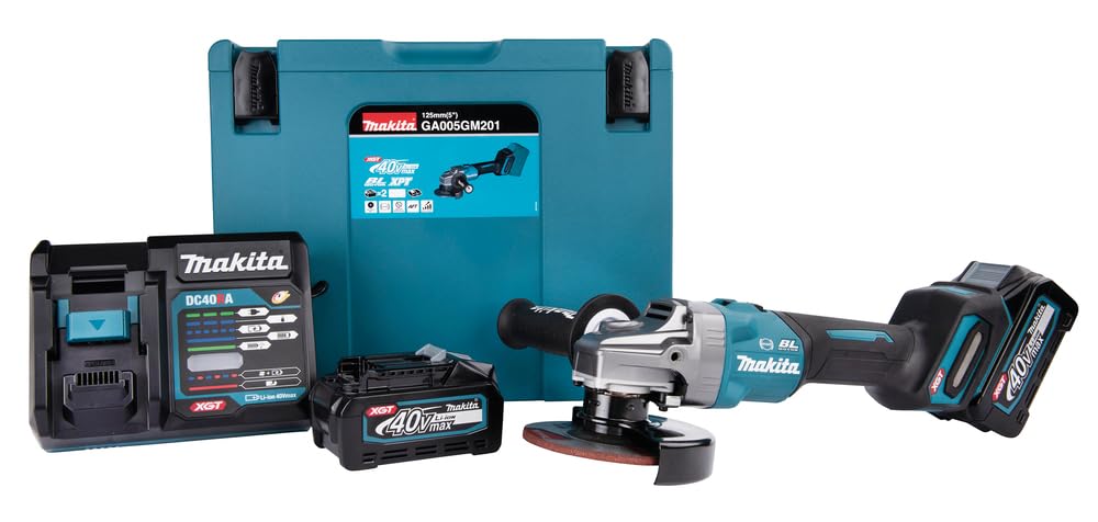Makita GA005GM201 - Amoladora angular 125 mm Brushless XGT + 2 baterías 40 Vmax 4 Ah Li-ION BL4040 + cargador DC40RA + estuche Makpac
