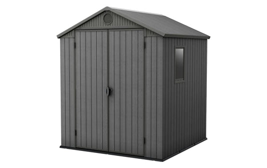 Keter Caseta Jardin Exterior Resina Darwin 6x6,3,3m2,Efecto Madera,Ventana