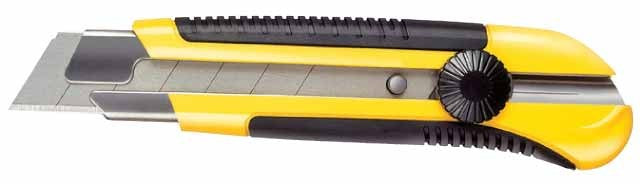 STANLEY Cutter con sistema de bloqueo 25mm, Bi-material Dynagrip, Portacuchillas, Resistente a la corrosión, Cuchilla incisora de 7 segmentos, Suministrado con 1 cuchilla, 0-10-425