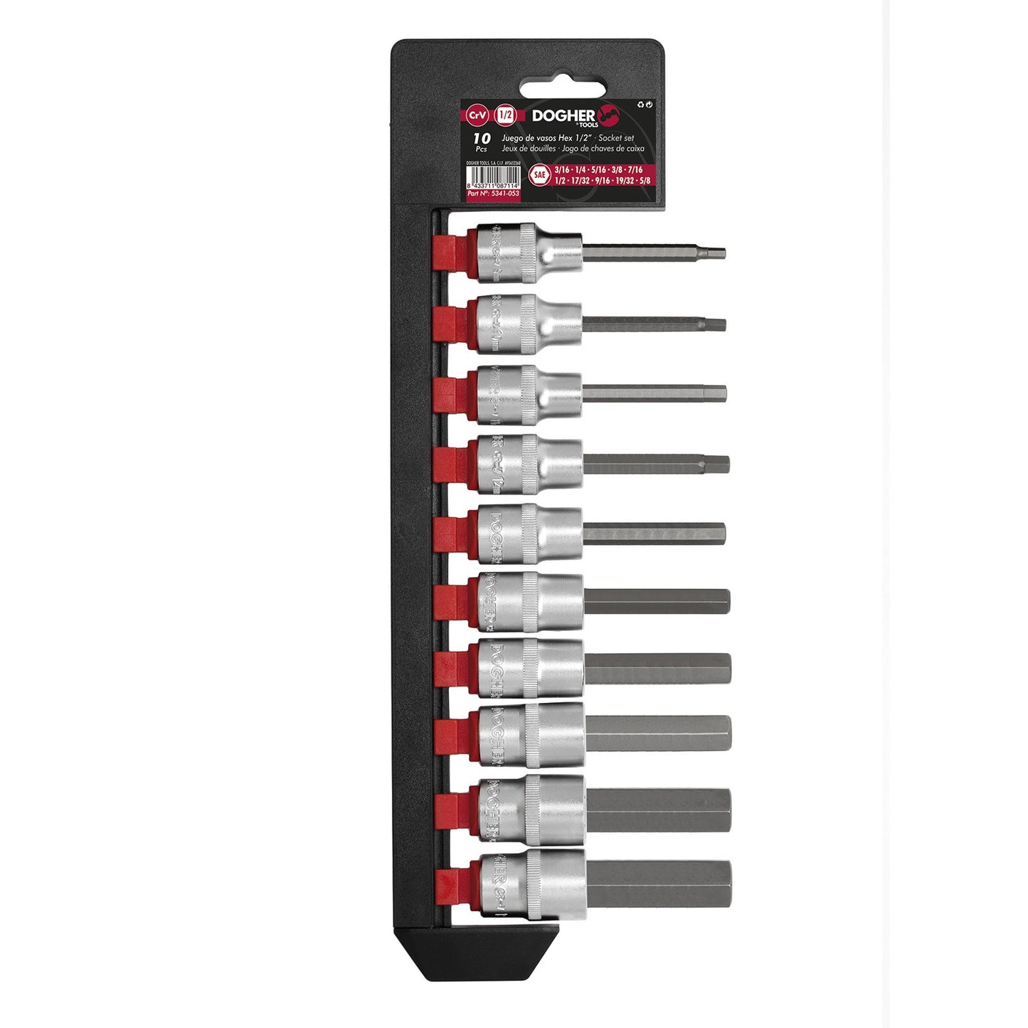 Dogher 5341-053 - Jgo 10Vasos 1/2 Punta Allen S/L Pulgadas