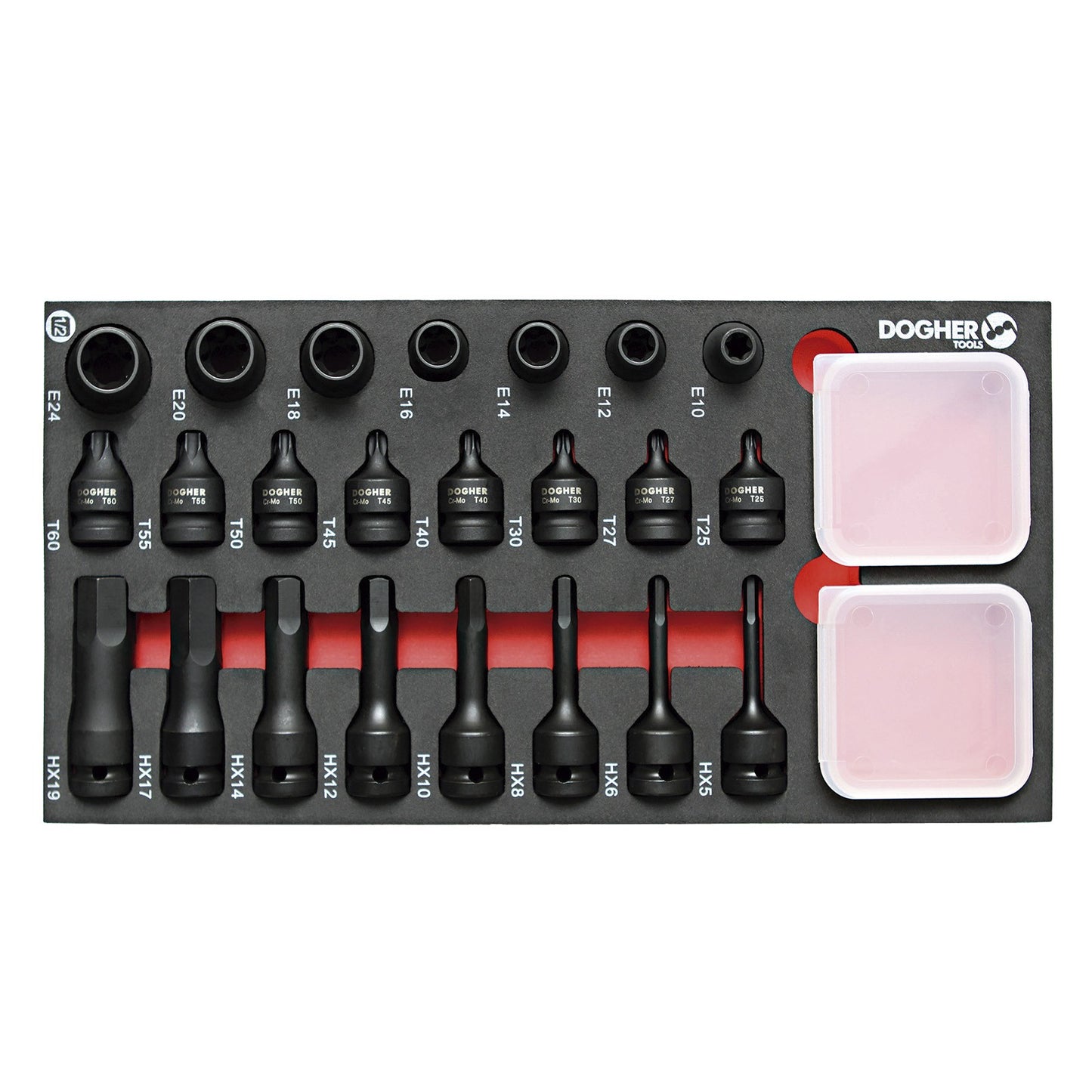 Dogher 572-080 - Bandeja Combinable1/3 - 23 Ud. Vasos + Puntas Impacto 1/2