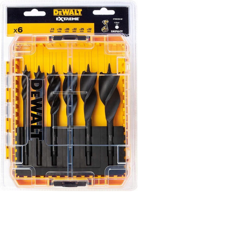 DeWalt DT90238-QZ DT90238-QZ-Juego de Brocas de Triple Flauta ext 152mm (13mm, 16mm 20mm, 22mm, 25mm, 32mm), Schwarz/Gelb