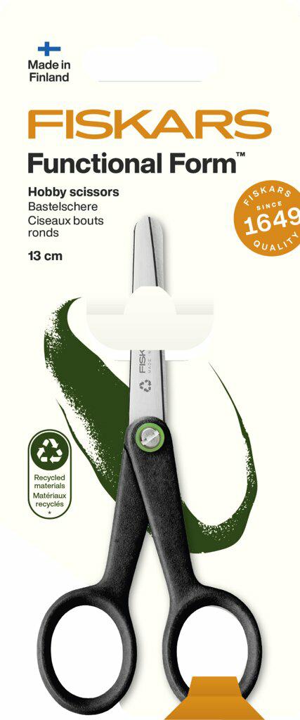 Fiskars Tijeras para Manualidades ReNew, Longitud: 12,9 cm, Acero Inoxidable Reciclado/Plástico Reciclado, Functional Form, Negro, 1074542