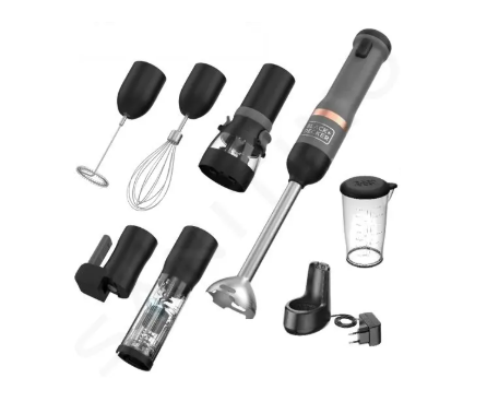 Kit Batidora de mano 7,2V color gris con 6 accesorios (batidora, varillas, saca corchos, abre latas, pimentero, espumadera)