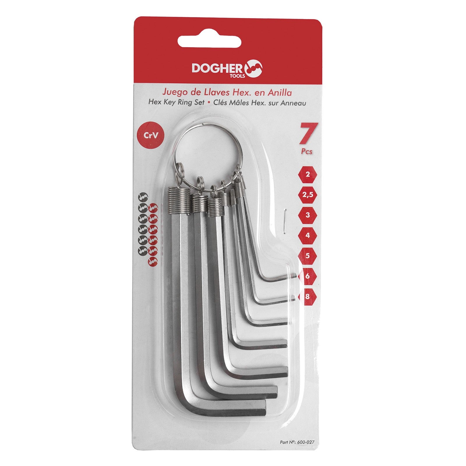 Dogher 600-027 - Juego Llaves Macho Hex Anilla 7Pzas 2-8