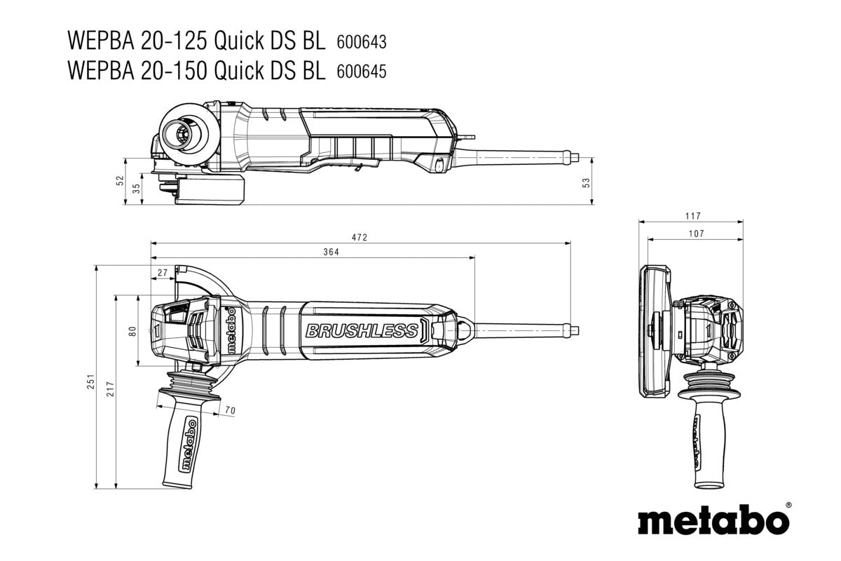 Metabo 600643000 - Amoladora angular WEPBA 20-125 Quick DS BL
