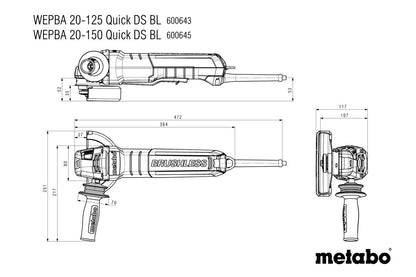 Metabo 600643000 - Amoladora angular WEPBA 20-125 Quick DS BL