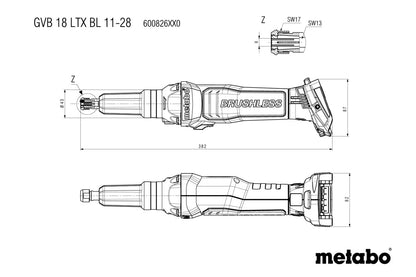 Metabo 600826850 - Amoladora recta de batería GVB 18 LTX BL 11-28
