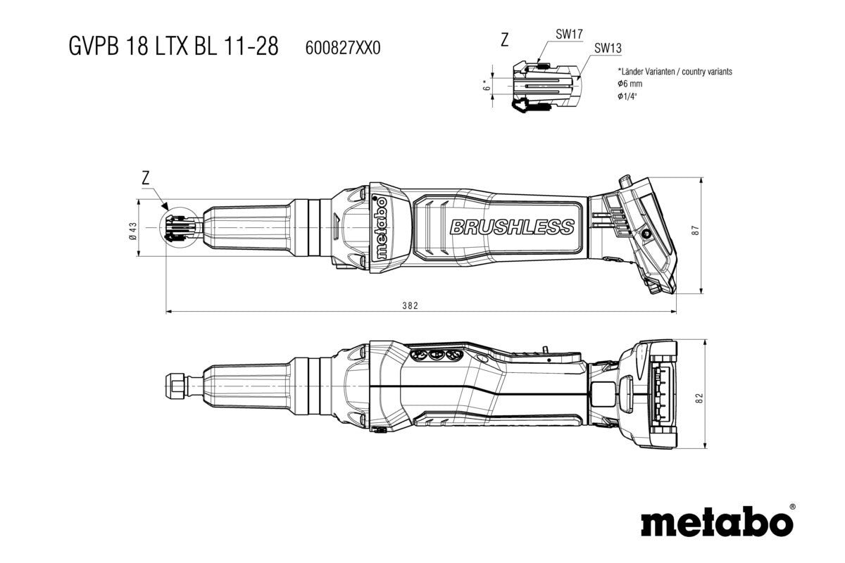Metabo 600827850 - Amoladora recta de batería GVPB 18 LTX BL 11-28
