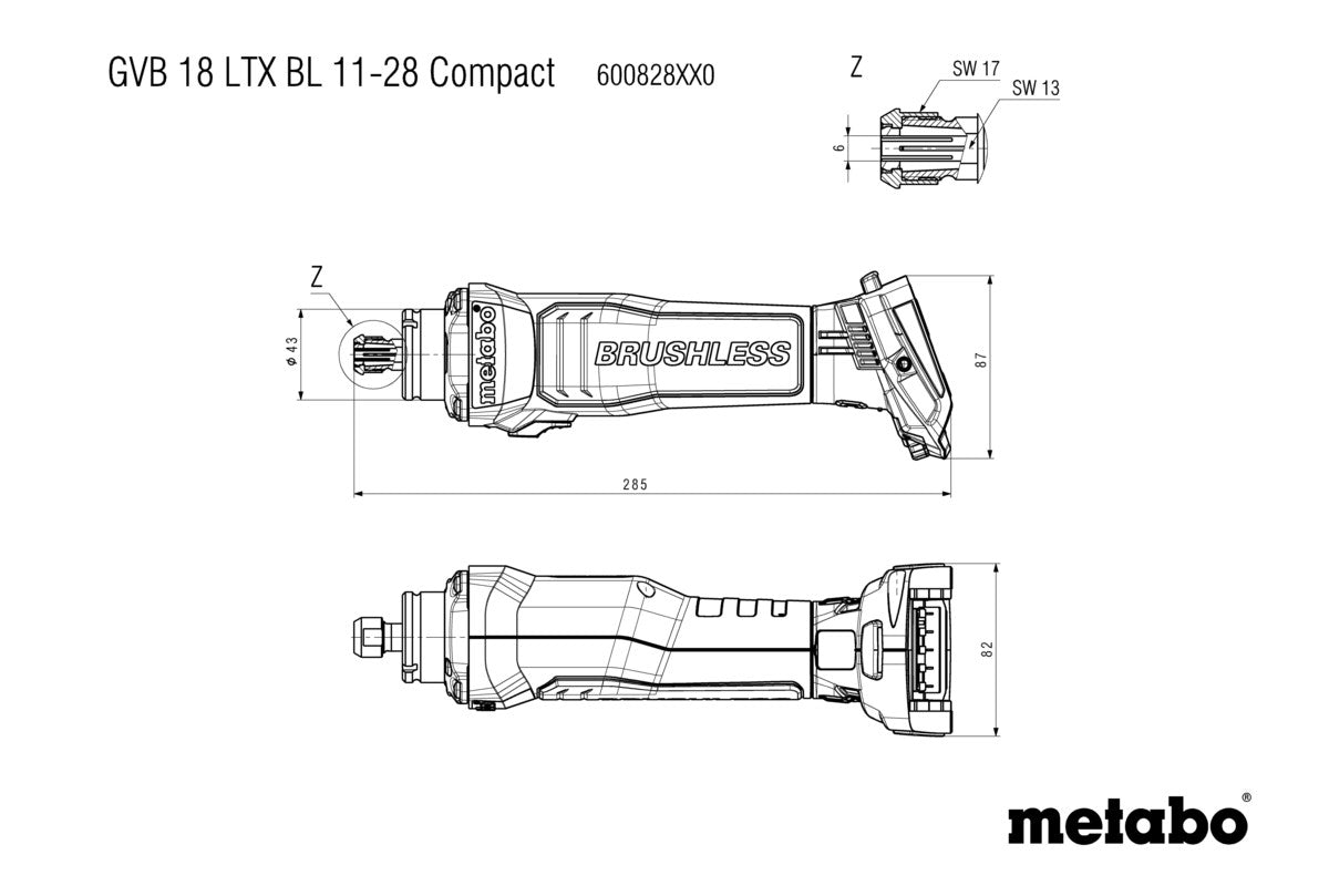 Metabo 600828850 - Amoladora recta de batería GVB 18 LTX BL 11-28 Compact
