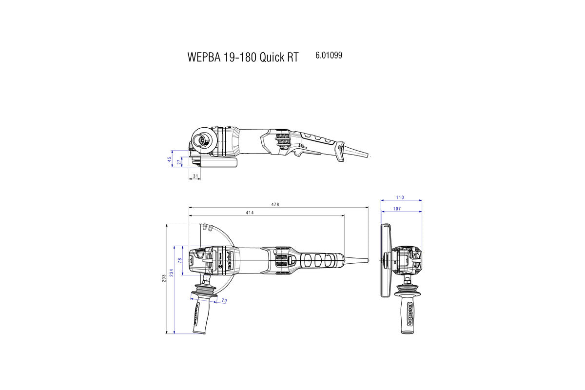 Metabo 601099000 - Amoladora angular WEPBA 19-180 Quick RT
