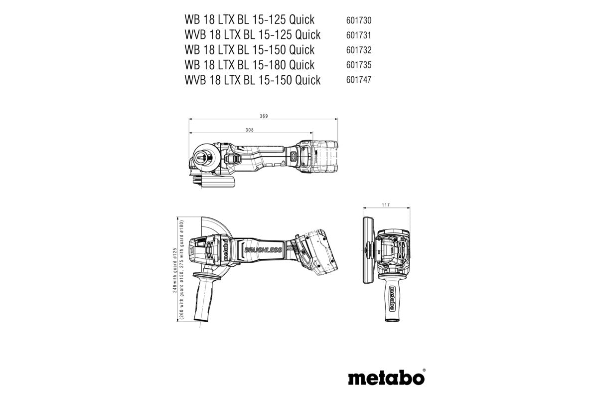 Metabo 601730840 - Amoladora angular de batería WB 18 LTX BL 15-125 Quick