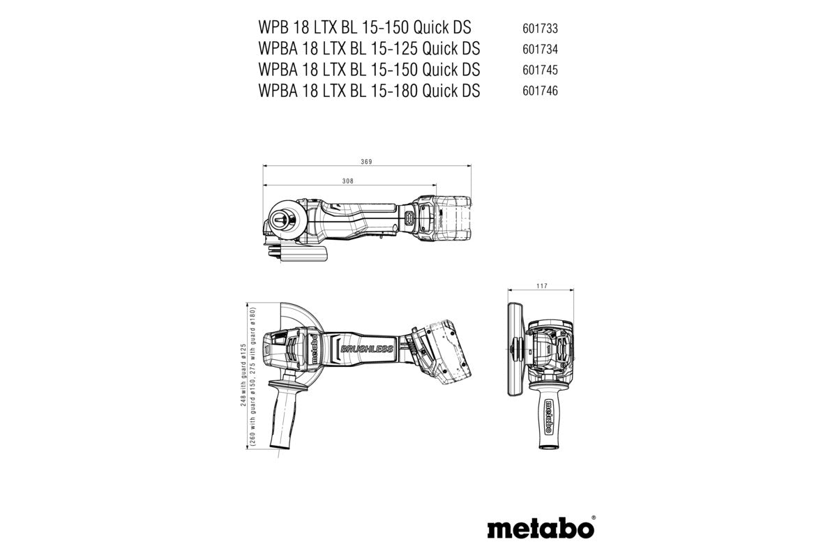 Metabo 601734840 - Amoladora angular de batería WPBA 18 LTX BL 15-125 Quick DS
