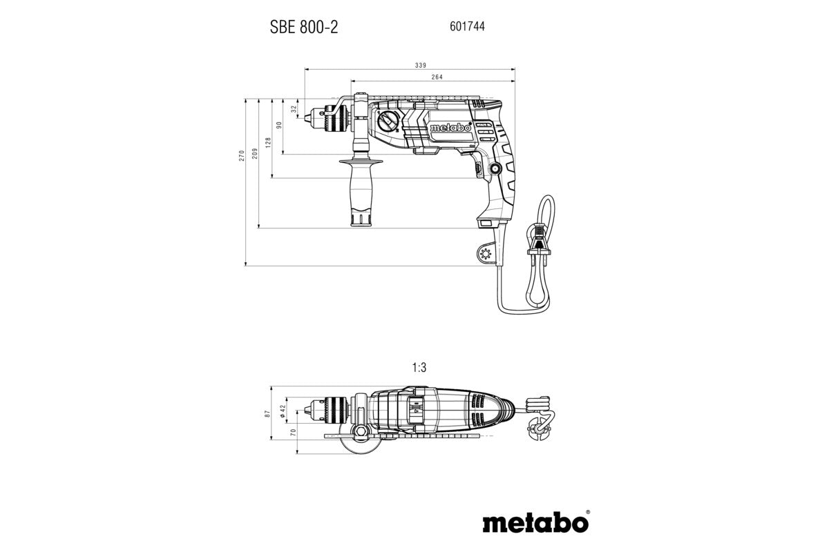 Metabo 601744500 - Taladro de percusión SBE 800-2
