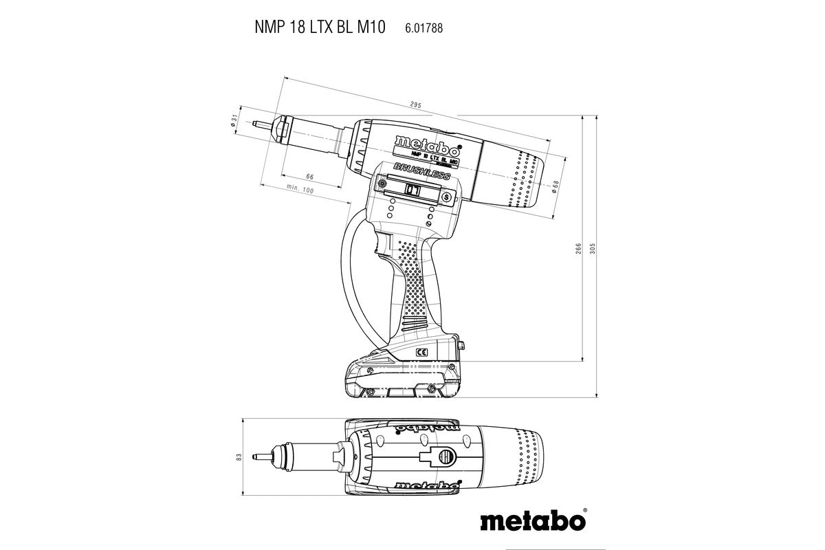 Metabo 601788840 - Pistola de tuercas remachables de batería NMP 18 LTX BL M10