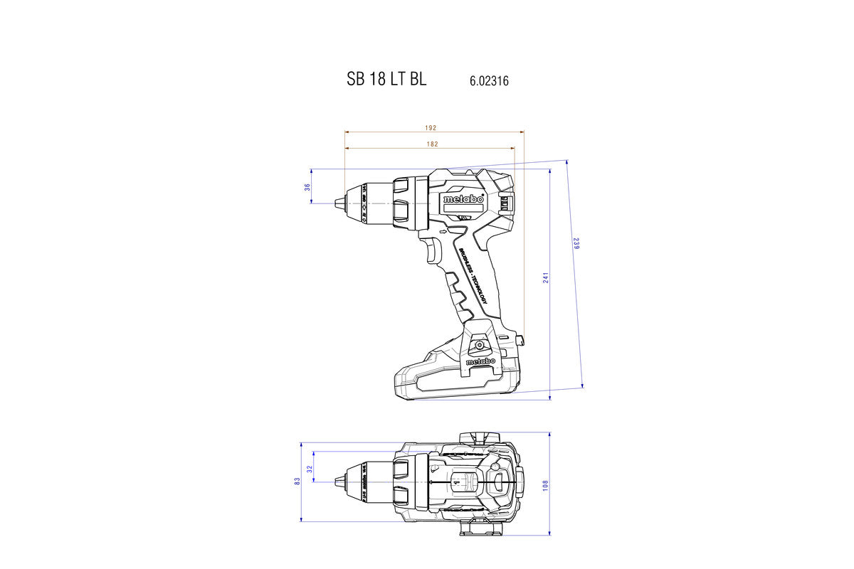 Metabo 602316840 - Taladro atornillador de percusión de batería SB 18 LT BL