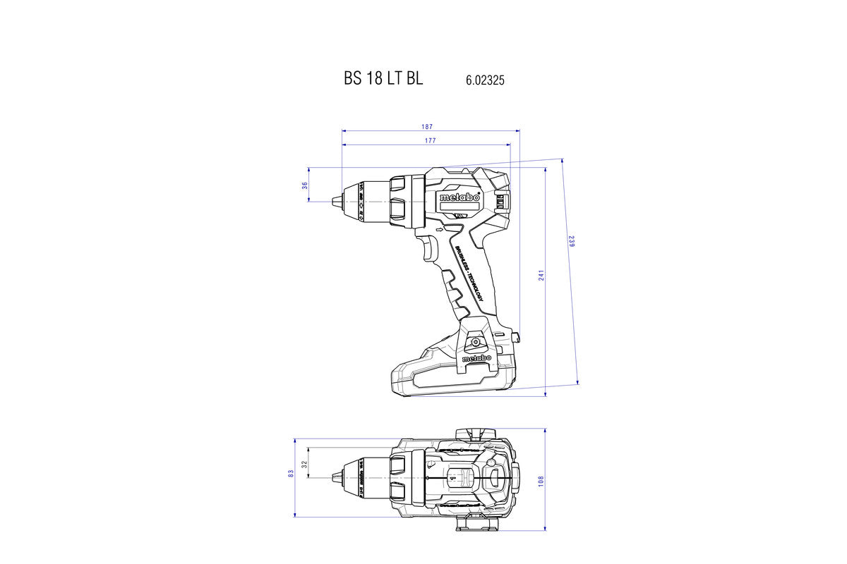 Metabo 602325840 - Taladradora atornilladora de batería BS 18 LT BL
