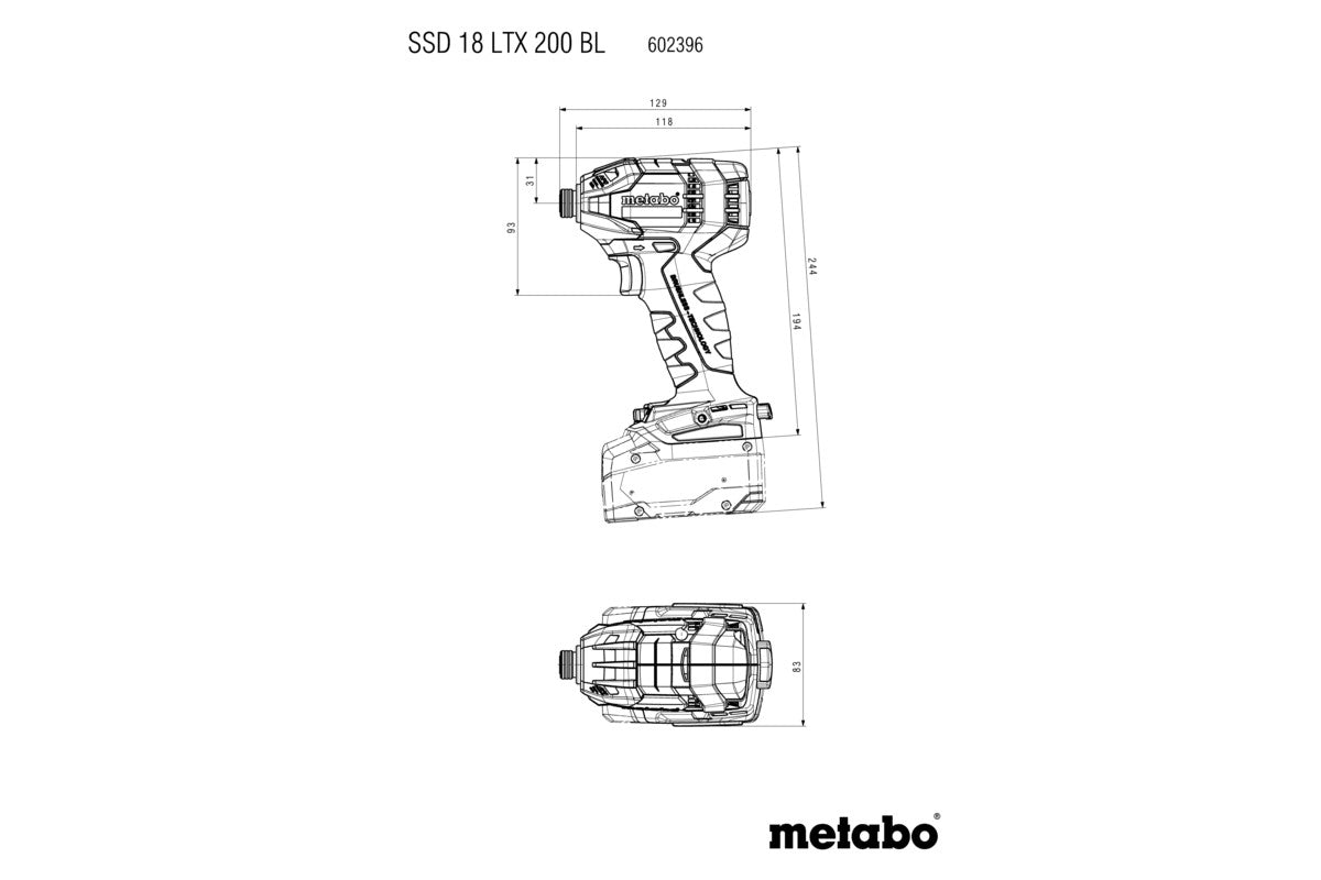 Metabo 602396840 - Atornillador de impacto de batería SSD 18 LTX 200 BL