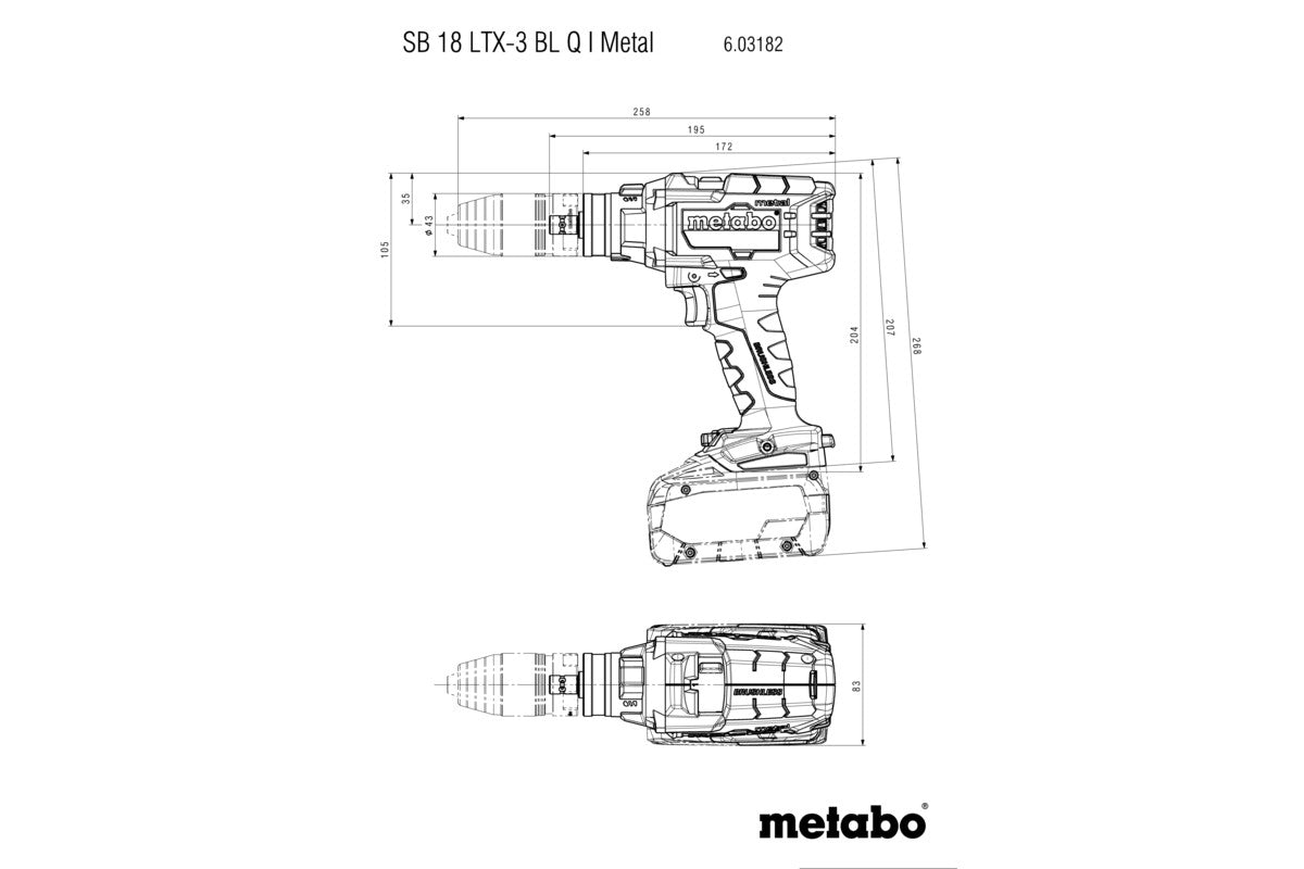 Metabo 603182840 - Taladro atornillador de percusión de 3 marchas de batería SB 18 LTX-3 BL Q I Metal