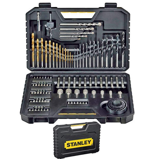 STANLEY Juego de 100 Piezas para Taladrar y Atornillar, Brocas para Madera, Metal, Albañilería, Puntas Destornillador, Incluye Estuche Robusto, STA7205-XJ