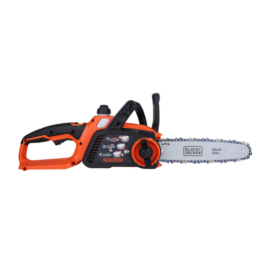 BLACK+DECKER Motosierra 18V, batería 2.0Ah, espada de 25 cm, sistema de aceite sin fugas, cambio y tensión de cadena sin herramientas, incluye batería y cargador, GKC1825L20