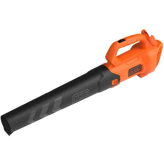 BLACK+DECKER Soplador de Hojas con batería 18 V, Alta Velocidad de soplado de 145 km/h, Volumen de Aire 577 m³/h, rascador Integrado para terrazas, sin batería + Cargador, BCBL200B