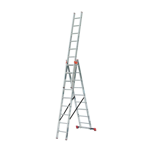 Krause 129673 - Escalera multiusos de aluminio Tribilo, 3x9 peldaños, altura de trabajo 6,85 m