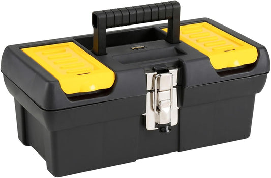 STANLEY Caja de Herramientas Milenium, Resistente Polipropileno, Bandeja Extraíble, Organizadores en Tapa, Cierres Metálicos, Asa Bimaterial, dimensiones en cm 31,8 x 17,8 x 13, 1-92-064