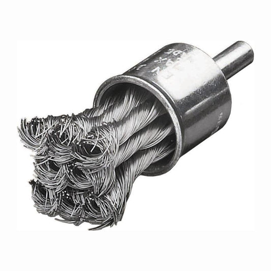 LessMann 453278 - Knot end brush with 6 mm shank dia 19 mm 6 knots with rose bud steel wire STH straight 0,35 mm high 28 mm